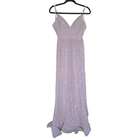 B.Smart  Sequin Spaghetti Strap Formal Gown Light Pink/Iridescent - Picture 5 of 12